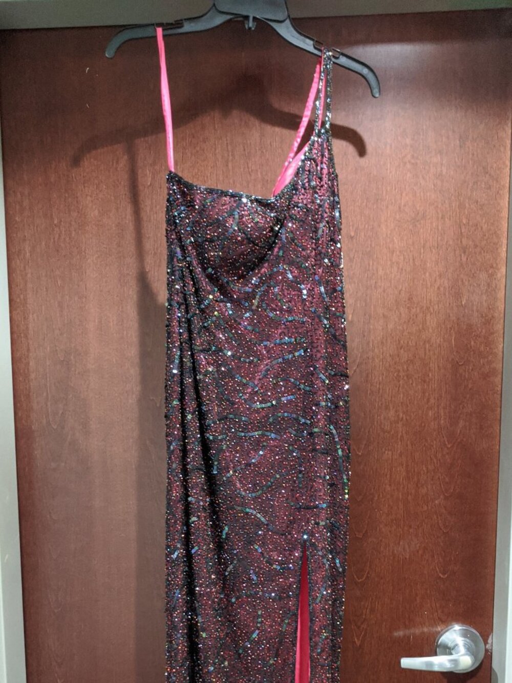 Precious Formals F8265 100% Silk Size 8 Black Pink Prom Dress